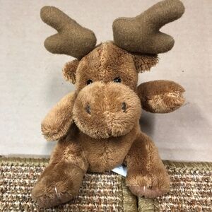 5" Tall Sitting Moose plush pellets/beans stuffed animal.  Like New, Perfect